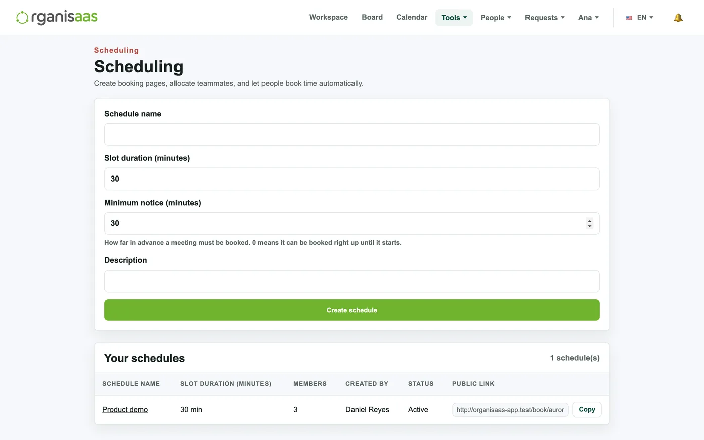 Schedule and availability settings