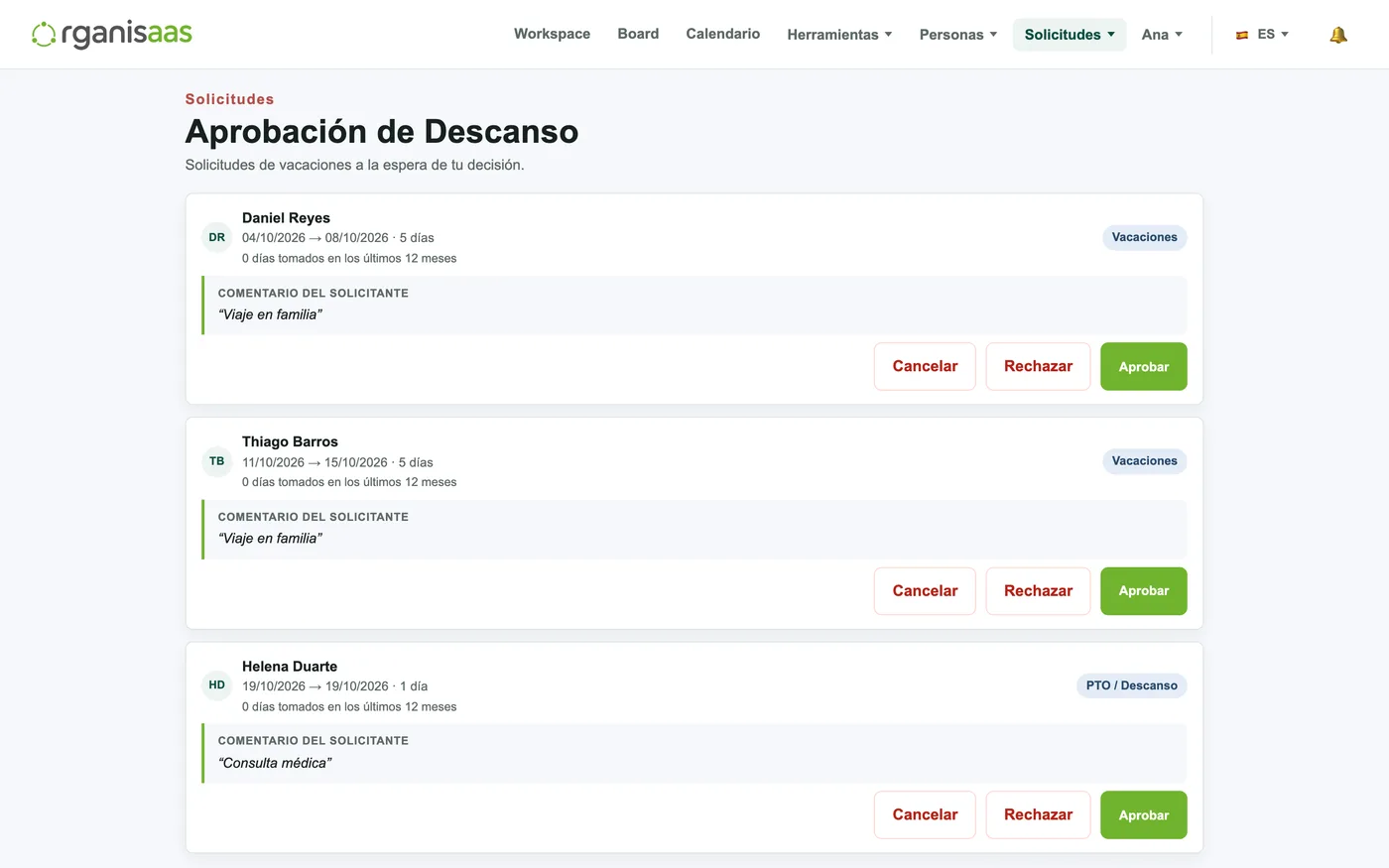Solicitud de descanso y vacaciones