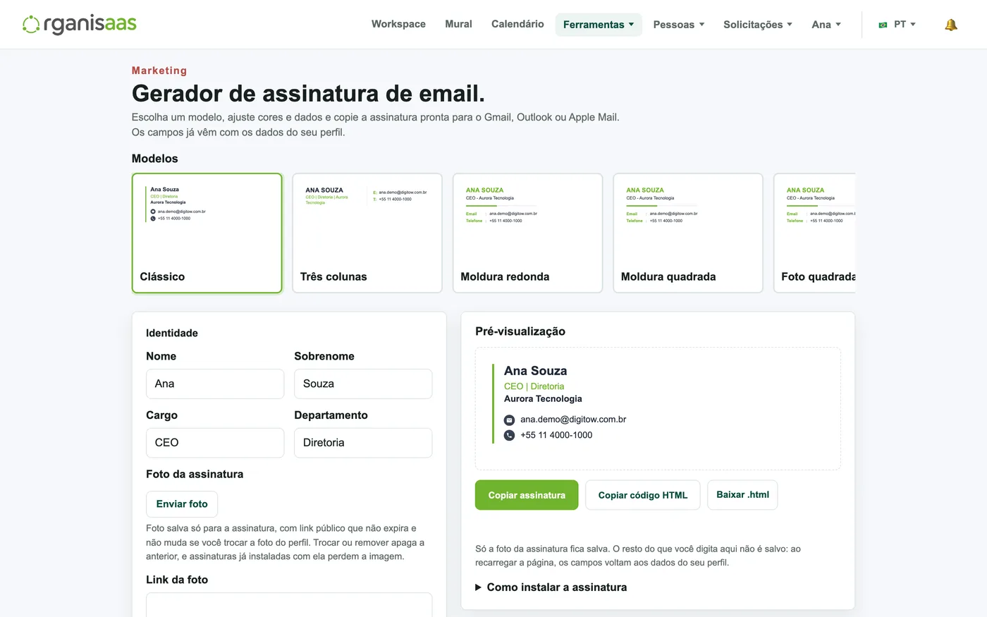 Gerador de assinatura de email com modelos